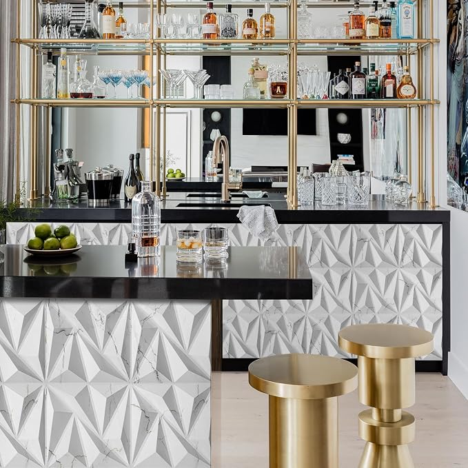 STICKGOO 3D Wall Panels Diamond, White Marble Mixed Gold Thread, 12''x12'' | Accent Wall Panels for Interior Wall Decor, Living Room, Bedroom, TV Background, Lobby, 33 Pack Cover 32.Sq.Ft - Image 8
