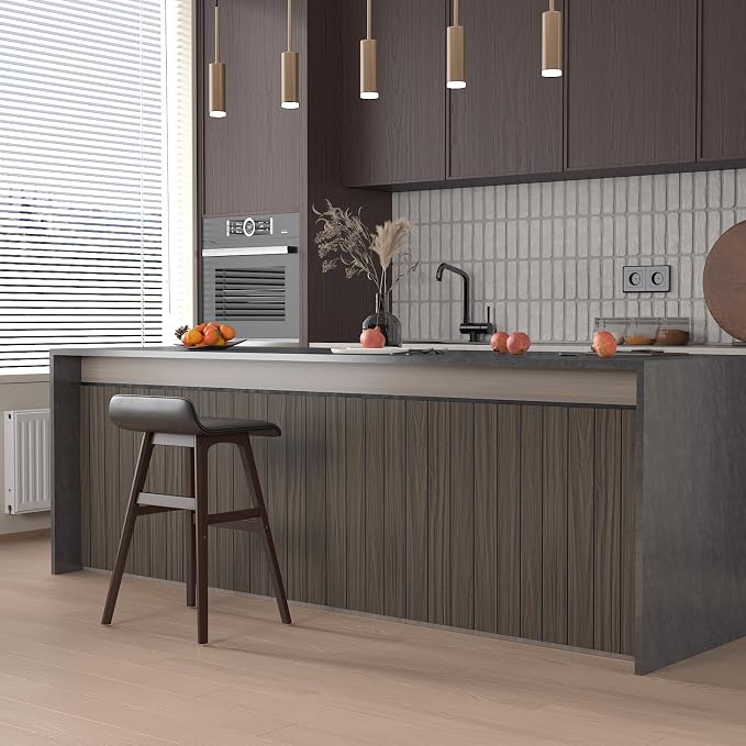 CHIHUT Large Roll Flexible Wall Panels Peel and Stick 3D Foam Wood Paneling Self Adhesive Greyish Walnut Brown Wooden Slat Wallpaper for Study Room Office Thick PVC Stick on Wall Panels 24"x197" - Image 6