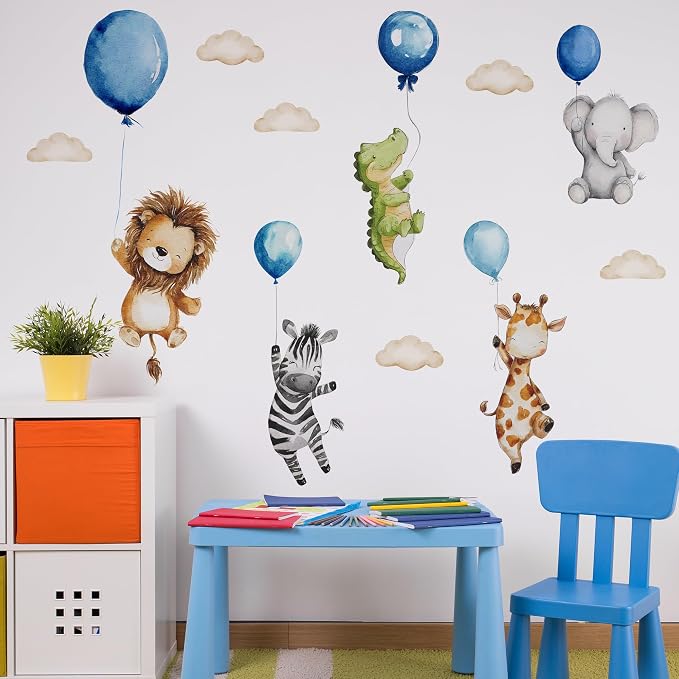 Watercolor Jungle Animal Wall Decal, Removable Nursery Woodland Animals,Cloud,Stars,Balloon Wall Stickers for Kids Boys and Girls Room, Bedroom & Toddler Room Decor (Balloon Animal Decals 44) - Image 7