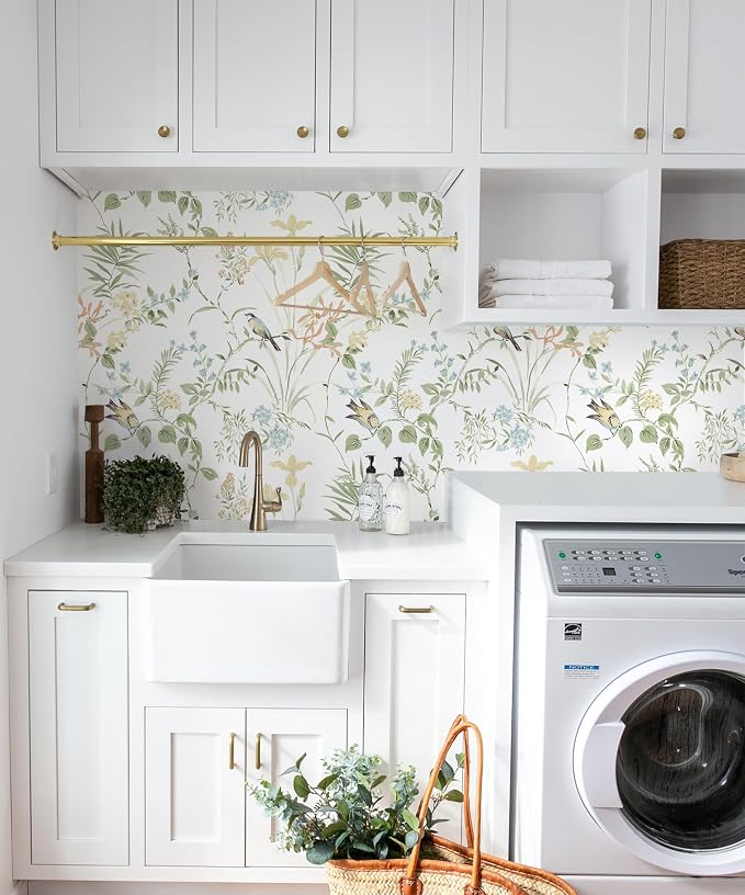Erfoni Boho Floral Peel and Stick Wallpaper Green Floral Birds Wallpaper | 16.9" x118" DIY Self Adhesive Removable Wallpaper for Livingroom Cabinet Decor Modern Flower Leaf Contact Paper Vinyl Roll - Image 7