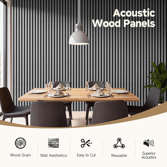 INMOZATA Wood Panels for Wall Acoustic Wood Slat Wall Panels Gray | 3D Fluted, Soundproof Wall Paneling for Interior Accent Wall Decor Living Room Bedroom & Office, 4 Pack 94.5" x 7.9" 21 ft² - Image 3