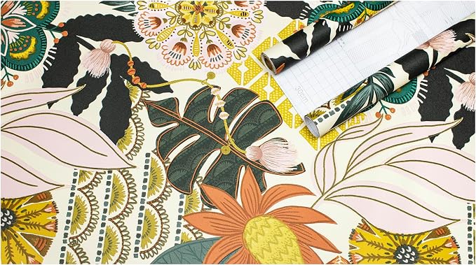 HAOKHOME Tropical Peel and Stick Wallpaper Boho Floral Botanical Bathroom | Textured Removable Waterproof Renter Friendly Wall Paper Cream Pink Green Leaf Floral Abstract Bohemian Bedroom 17.3in x9.8ft - Image 9