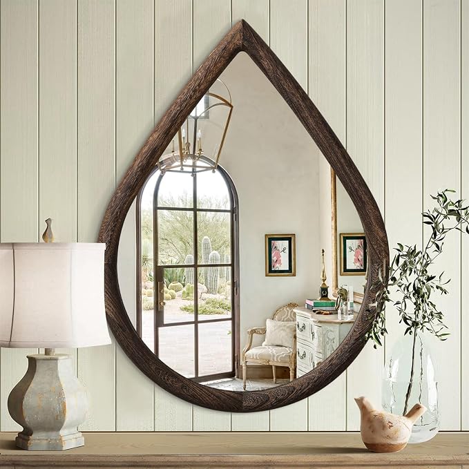 Teardrop Mirror Wall Decor Large Wall Mounted Mirrors with Wood Frame Vintage Wall Art Mirror Rustic Farmhouse Decorative Mirrors for Bathroom Entryway Living Room - Image 3