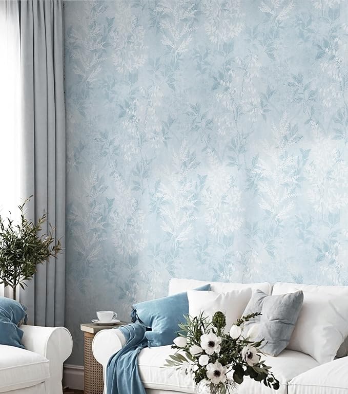 Safiyya Blue Peel and Stick Wallpaper Vintage Botanical Contact Paper Renter Friendly Floral Wallpaper 78.7''x17.3''Removable Wall Paper Self-Adhesive for Bathroom Waterproof Vinyl Rolls - Image 6