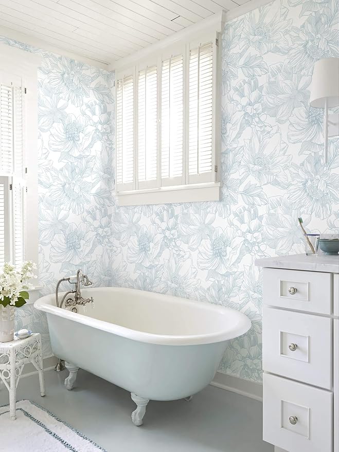 Ismoon Large Floral Peel and Stick Wallpaper Boho White and Blue Contact Paper 17.3inx6.5ft Modern Wall Paper Removable Self Adhesive Vinyl Wallpaper for Bedroom Cabinet Waterproof Mural Wall Decor - Image 7