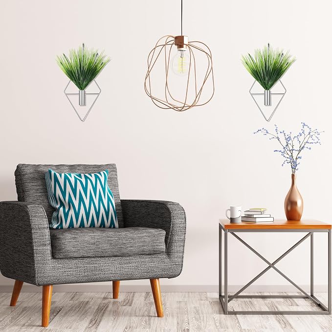 Canlierr 2 Pack Hanging Planters Wall Decor for Indoor, Metal Vase | Artificial Plants Included, Modern Geometric Wall Decor for Bathroom Living Room Bedroom, Boho Style Metal Holders - Image 4