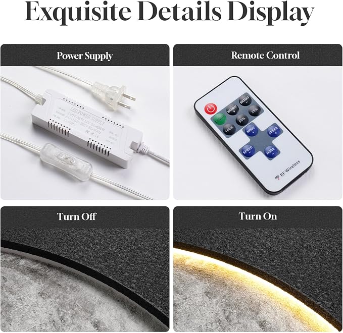 Cuspin Large 3D LED Moon Wall Art, 24x36 In (Black) | Modern minimalist style, Lighted lunar design, Standstone-like textured, For bedroom living room dining room hallway entryway - Image 5