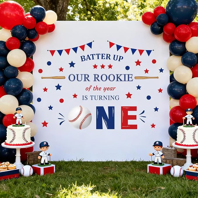 LHIUEM Baseball Themed First Birthday Arch Decals Batter UP Our Rookie of THE YEAR IS TURNING ONE Inspiration Quotes Stickers 1st Year Happy Birthday Sign for Baseball Theme Party Backdrop Baby Shower - Image 4