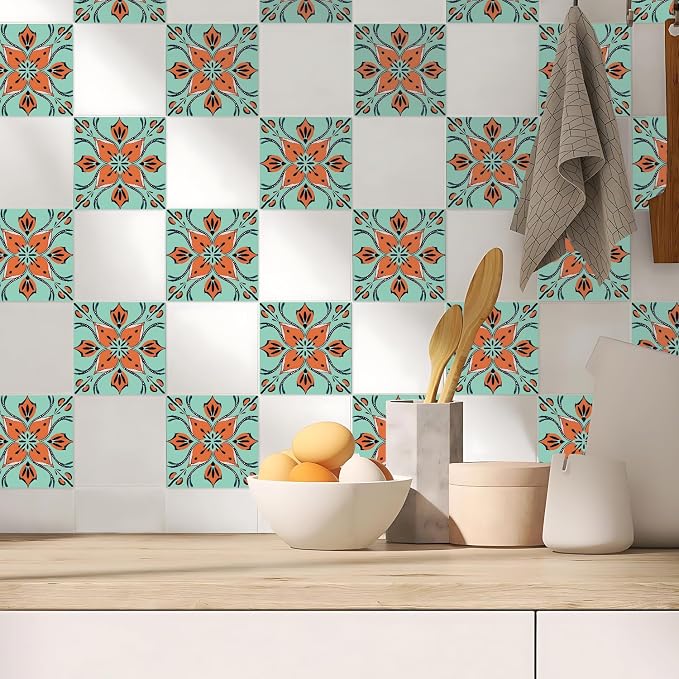 Wall Tiles Peel and Stick Waterproof - 24 Pcs (6x6 Inch) Wall Stickers Backsplash Decals for Kitchen, Bathroom, Removable Self-Adhesive Vinyl Art with Bohemian Patterns - Image 3