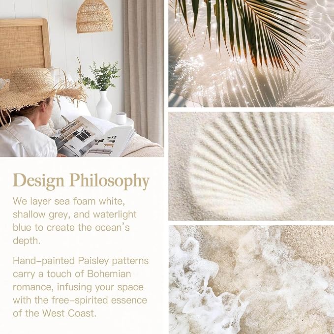 Dimoon Beige Peel and Stick Wallpaper Coastal Contact Paper Bathroom Ocean Wallpaper Boho Jellyfish Renter Friendly Waterproof for Cabinet Kitchen Bedroom Vinyl 17.3''x78.7'' - Image 3