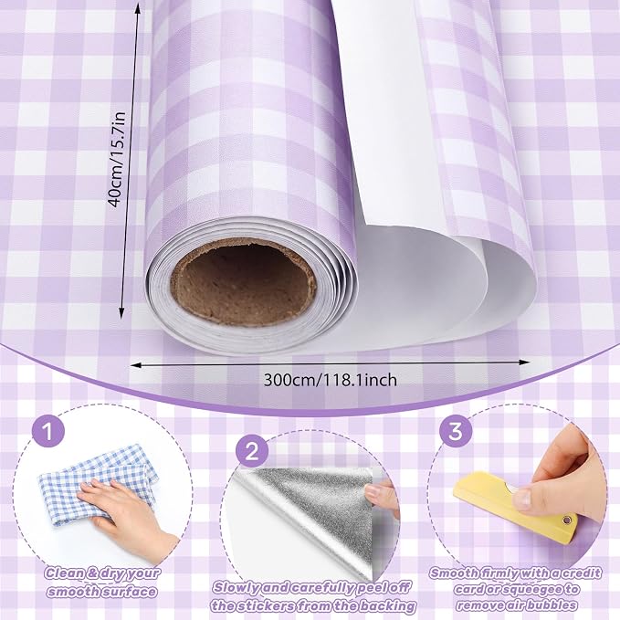 Drydiet Purple Gingham Wallpaper Peel and Stick Contact Paper 15.8 X118.1 | Gingham Wallpaper, Self Adhesive Removable, Plaid Wall Sticker Paper for Home Locker Dorm Classroom Bedroom Living Room Decor - Image 2