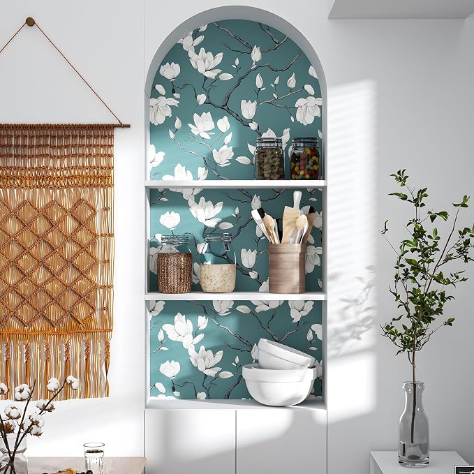 Laatse Vintage Floral Orchid Wallpaper Peel and Stick 17.5" x 393",Blue | Self Adhesive/Removable/Waterproof/Thick Vinyl Contact Paper for Bathroom Bedroom Shelf Cabinet Drawer,Prepasted,Easy Peel - Image 2