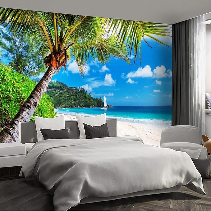 Beach wall murals Peel and Stick self Adhesive Wallpaper for Bedroom Living Room - 85"x118" by Fightal