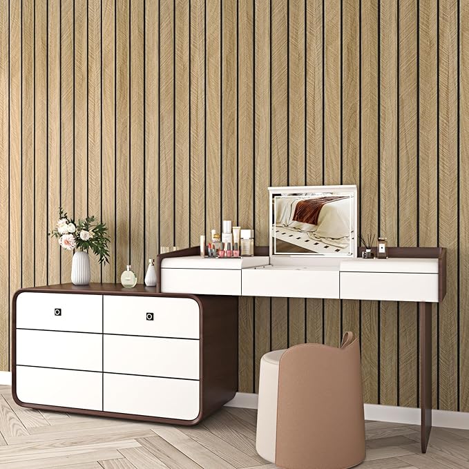 Wallercity Thick Brown Slats Wood Grain Wall Panels 11.8''x118'' Peel and Stick Sound Absorption 3D Wood Panels Vinyl Self Adhesive Waterproof Flexible Wooden Fence for Bedroom Living Room Wall Decor - Image 4