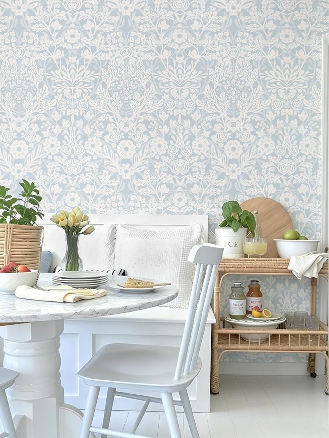 Toduso Blue Peel and Stick Wallpaper Floral Boho Wallpaper Modern Waterproof Contact Paper Removable Self Adhesive Wall Paper for Bedroom Bathroom Kitchen Cabinet Decor Vinyl Roll 17.3" x 393.7" - Image 8