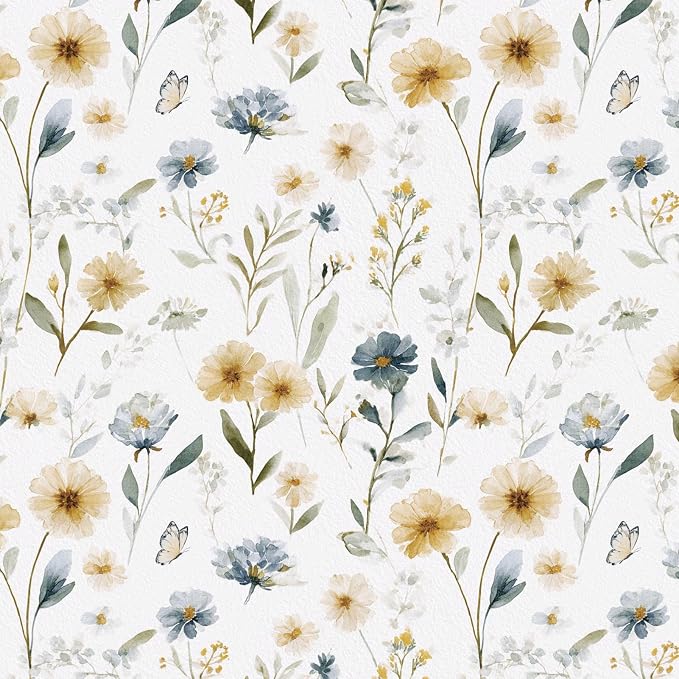 Ismoon Floral Peel and Stick Wallpaper Boho Wallpaper 17.3in x 16.4ft Blue and White Contact Paper Watercolor Flower Removable Wall Paper for Bedroom Nursery Kitchen Girls Room Vinyl by Ismoon
