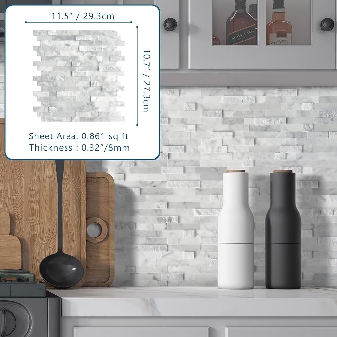 SUNWINGS 5-Sheet Peel and Stick Mosaic Natural 3D Stone Self Adhesive Marble Tiles, 11.5" x 10.7" Stick on Backsplash for Kitchen Bathroom Fireplace Vanity, Mixed Gray - Image 2