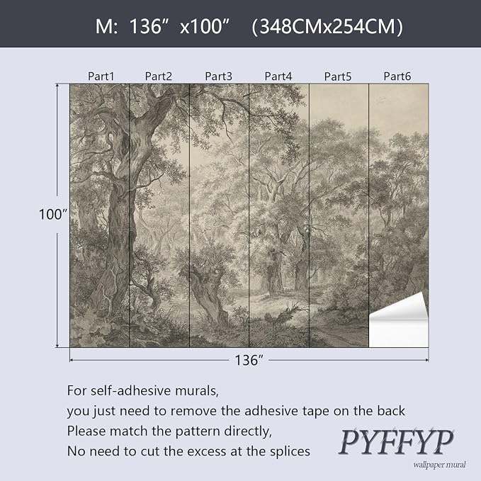 PYFFYP-Retro Forest Peel and Stick Wallpaper Natural Landscape Tree Mural - Image 5