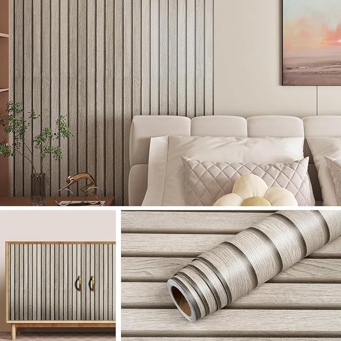 Livelynine 15.8x394 Inch 3D Wood Slat Wallpaper for Accent Wall Peel and Stick Wallpaper for Bedroom Living Room Walls Natural Wood Contact Paper Self Adhesive Paneling Wall Paper Decorative Pole Wrap by Livelynine