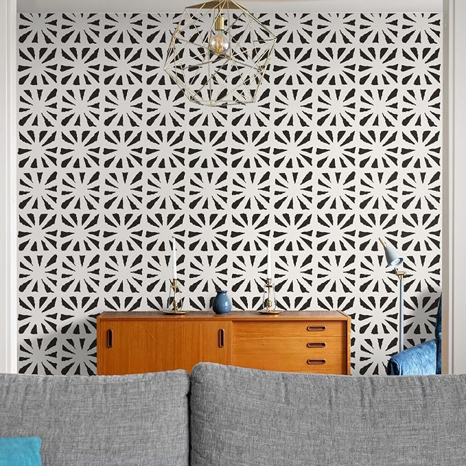 Ismoon Peel and Stick Wallpaper Boho Geometric Wallpaper Black and Beige Contact Paper 17.3'' x 393'' Removable Self-Adhesive Wall Paper Vintage for Cabinets Bathroom Bedroom Wall Decor - Image 6