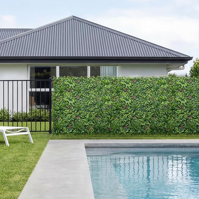 VEVOR Artificial Plant Wall, 12PCS 20 x 20 in Artificial Boxwood Panels, Greenery Backdrop Privacy Hedge Fence with Sun Protection, Fake Grass Wall Screen for Wedding, Indoor, Garden，Mixed Leaf - Image 8