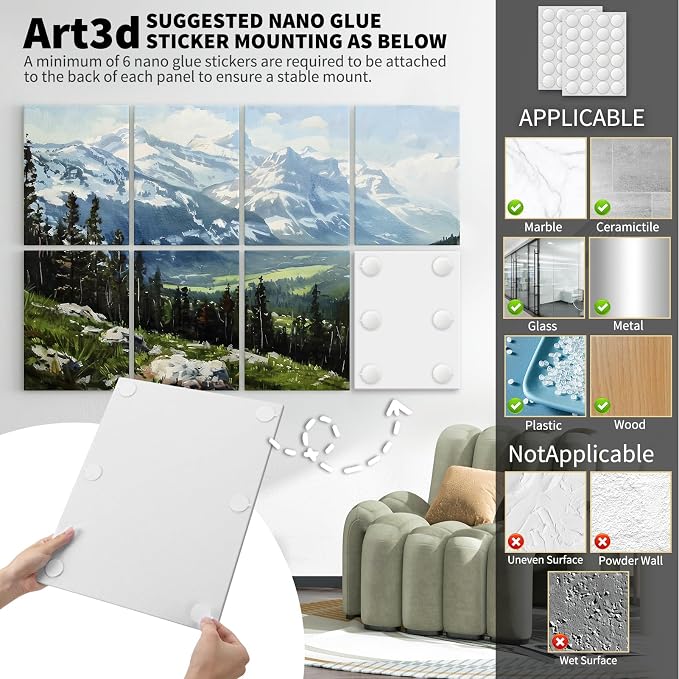 Art3d Acoustic Wall Panels, 48 x 32 in Set, 8-Pack Decorative Wall Art | UV-printed polyester, helps reduce echo, sound absorbing decor for living room, bedroom, office, studio and gaming room - Image 6