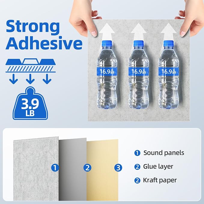 20 Pack Acoustic Panels with Self Adhesive Sound Proof Foam Panels for Wall | 12" X 12" X 0.4" High Density Soundproof Wall Panels, Brick Sound Absorbing Panels for Home Studio Office Decor - Gray - Image 4