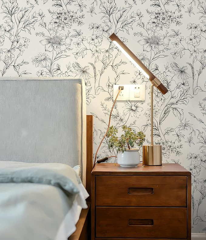 Hopepak Black and Cream White Wallpaper Floral Peel and Stick Wallpaper 17.3" x 78.7" Self Adhesive Removable Vintage Wall Paper for Bedroom Flower Boho Contact Paper for Cabinets Drawers Vinyl - Image 7