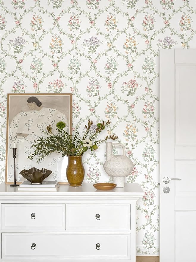 Floral Peel and Stick Wallpaper Thicken for Bedroom 16.9in x 118in | Boho Botanical Contact Paper Green Floral Peel and Stick Wallpaper Removable Self Adhesive Waterproof for Bathroom Nursery - Image 2