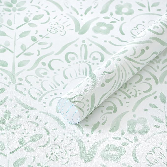 Dimoon Boho Peel and Stick Wallpaper Soft Sage Green Contact Paper French Floral Wall Paper 362''x17.3'' Textured Self Adhesive Watercolor Damask Stick On Wallpaper for Bedroom Bathroom Decor Vinyl by DIYYOURMOON