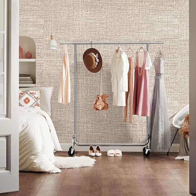 Khaki Grasscloth Peel and Stick Wallpaper 17.3"x300" Faux Linen Textured Contact Paper Removable Self Adhesive Vinyl Wallpaper for Bedroom Bathroom - Image 9