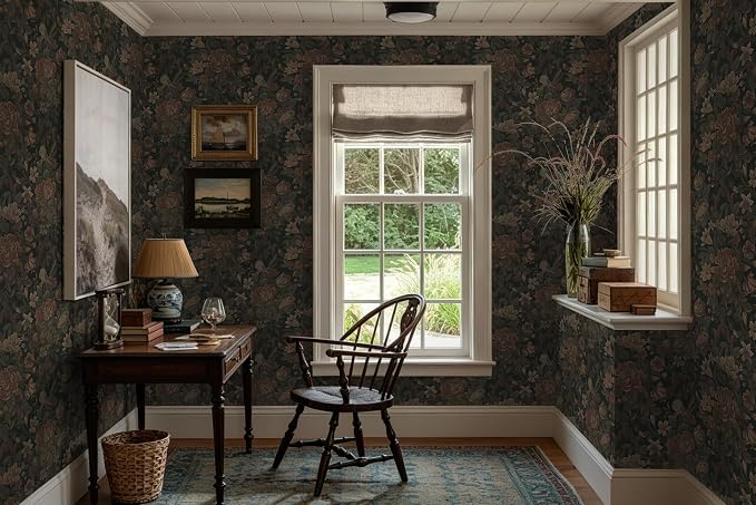 Dimoon Vintage Peel and Stick Wallpaper Dark Green Floral Wall Paper 16.1"x393" Retro Victorian Moody Wallpaper Renter Friendly Dark Floral Gothic Contact Paper for Bedroom Shelf Liner Vinyl Roll - Image 6