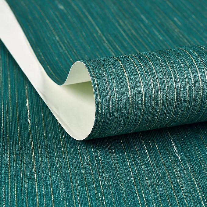 Haimin Grasscloth Wallpaper Textured 24inx393in Fabric Contact Paper | Green Wall Paper Textured Linen Wallpaper Peel and Stick Self-Adhesive Teal Thick Vinyl Embossed Film (Green) by HaiminHomeDecorWallpaper