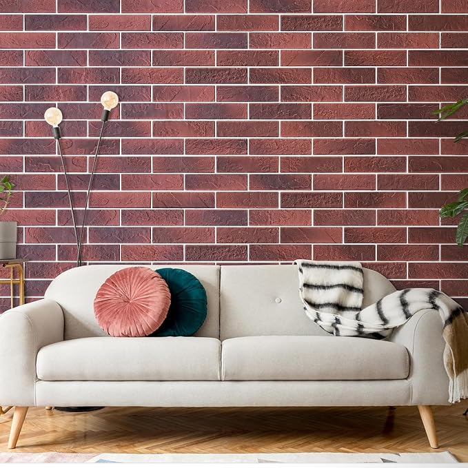 Faux Brick Wall Tiles, 3D Thin Brick Veneers Wall Panel, 2 Vintage Red - Image 6