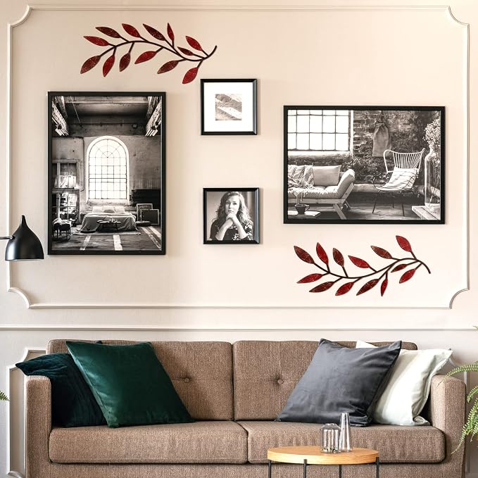 Zhengmy 2 Pcs Metal Leaf Wall Art Vine Branch Decor,Autumn Color | Olive Branch Metal Decor for Living Room Hallway, Symmetrical Leaf Pair for Doorway Entryway, Lightweight Hanging Art Design - Image 3