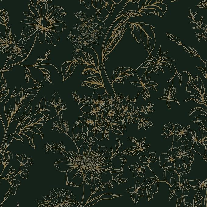 Hopepak Gold and Green Floral Wallpaper Peel and Stick Wallpaper for Bedroom 17.3" x 78.7" Self Adhesive Removable Wall Paper Waterproof Contact Paper Vinyl Roll for Bathroom Living Room - Image 3