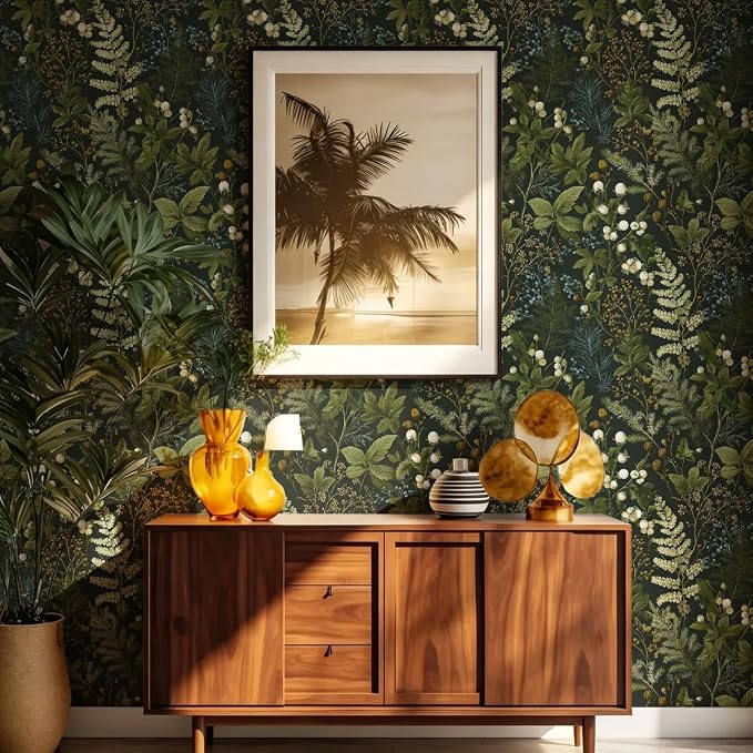Nukofal Dark Floral Peel and Stick Wallpaper for Bathroom 16.9inx118.1in | Floral Contact Paper Dark Green Wallpaper Peel and Stick Leaf Waterproof Self Adhesive Removable for Kitchen Wall Decorative - Image 6