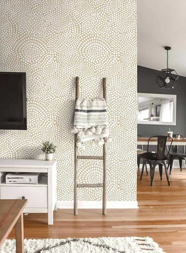 Moire Dots,Modern Dotted Wallpaper, Bohemian Contact,Modern Dotted Neutral (Beige & White) Peel and Stick Wallpaper for Home Decor | 17.7" x 236", Self-Adhesive, Waterproof Vinyl - Image 5