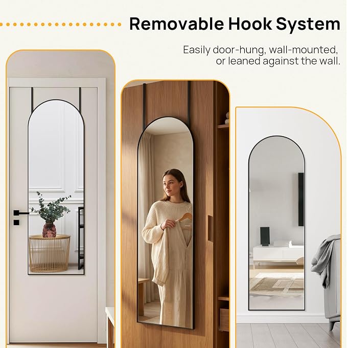 Black Arched Over The Door Mirror for Hanging, 47x14 Full Length Mirror - Image 5