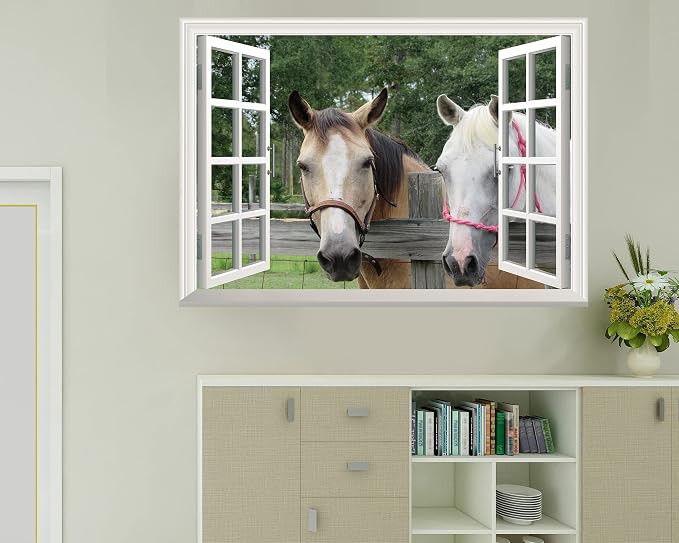FLFK Fake Window Wall Sticker - Horse Faux Window Wall Mural for Wall Decor, Stick and Peel Wall Decals,48"x32",Set of 2 Sheets - Image 5