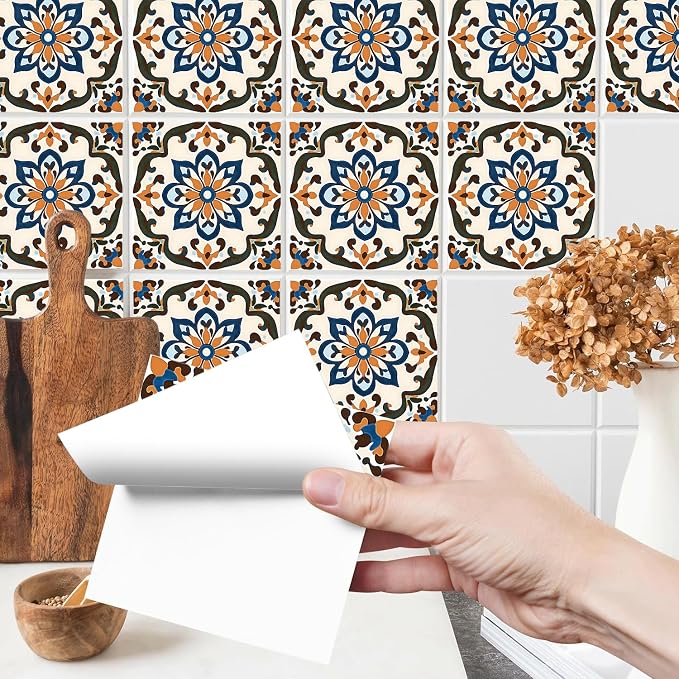 Wall Tiles Peel and Stick Waterproof - 24 Pcs (6x6 Inch) Wall Stickers Backsplash Decals for Kitchen, Bathroom, Removable Self-Adhesive Vinyl Art with Bohemian Patterns - Image 2
