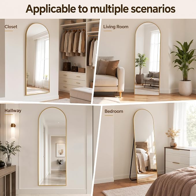 Antok Full Length Mirror, 46"x86" Floor Mirror with Stand, Gold, Arched - Image 6