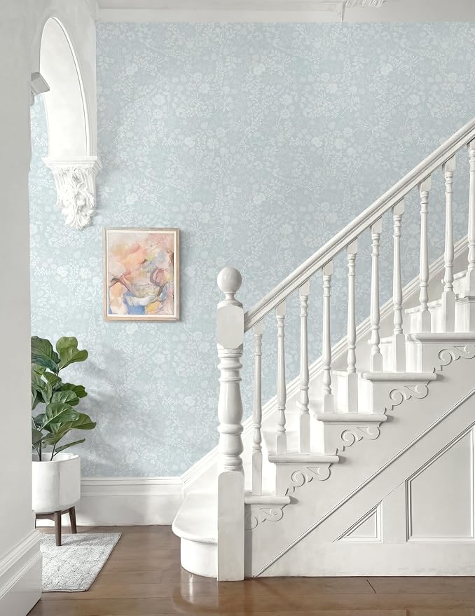Guvana Blue and White Peel and Stick Wallpaper Floral Wallpaper Slef Adhesive Removable Waterproof Contact Paper Boho Wall Paper for Dining Room Bedroom Living Room Bathroom Kitchen 17.3“×78.7” - Image 6