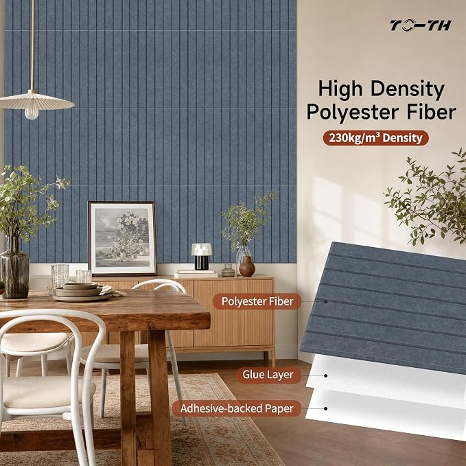 TO-TH Acoustic Wall Panels Self-Adhesive Sound Proof Panel 12 Pack, Gray | 100%Polyester Fiber, Peel and Stick Noise Dampening Panels, Reduce Echo&Flutter, Decorative Wall Panel for Studio,Garage,Home - Image 2
