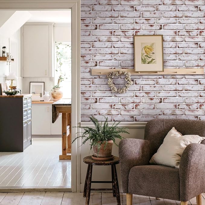 Commomy Faux Brick 3D Wall Panels,Thin UrltraLight PVC 12 pcs | 22.8" x 11.8" Peel and Stick Tile Whitewash & Red Brick Textured for Kitchen,Bedroom, Living Room（Covers 22.48 sq.ft） - Image 7