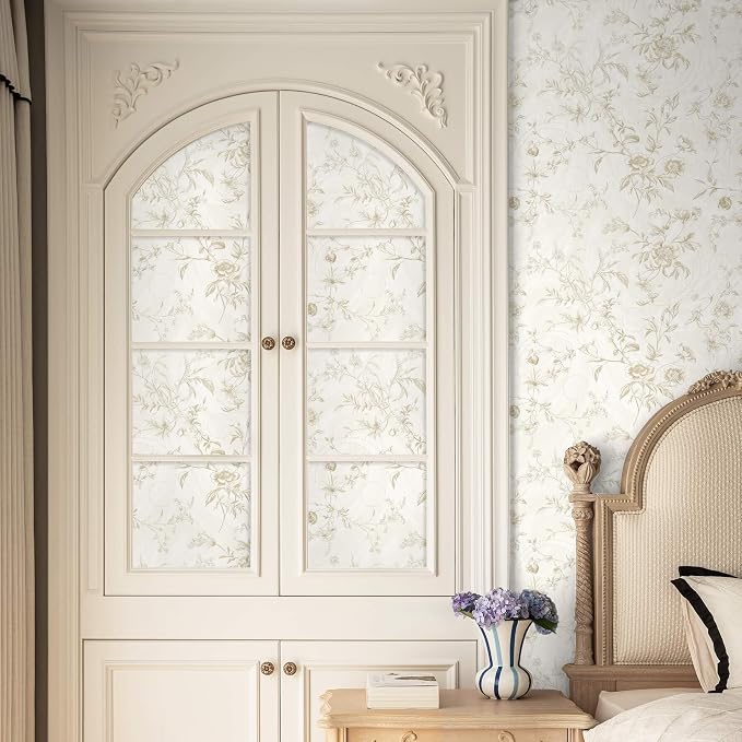 Ismoon Floral Wallpaper Peel and Stick Vintage Beige Stick on Wall Paper French Textured Contact Paper for Cabinet Removable Self Adhesive Wallpaper Vinyl Roll Shelf Deco, 17.3x196in - Image 5