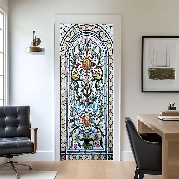 artfanke 3D Stained Glass Door Sticker Peel and Stick 33.5"x84.6"- Self-Adhesive Door Murals Wallpaper Decal for Living Room Bedroom Decor(2 Sheets/Set) - Image 7
