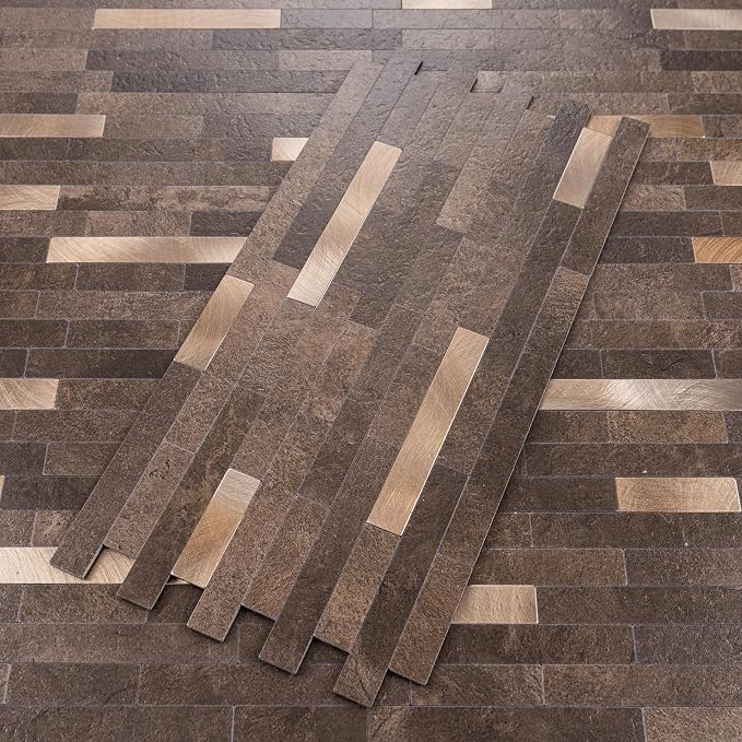 StyloVue 20 Sheets Peel and Stick Backsplash for Kitchen, Dark Brown with Metal Gold Look Stick on Tile Upgrade Your Kitchen Backsplash, RV, Fireplace - Image 2