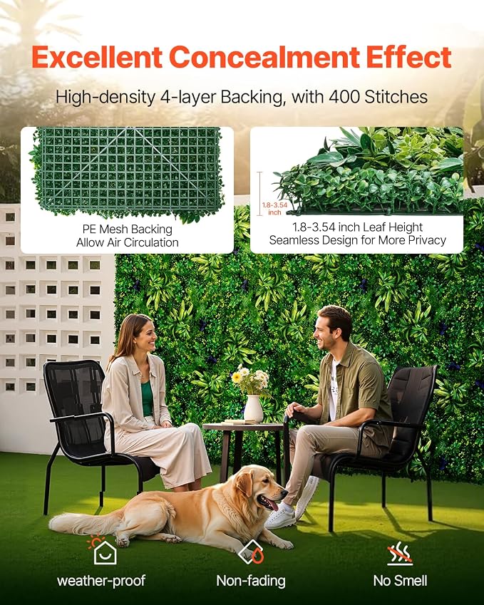 VEVOR Artificial Grass Wall Panels, 12 PCS 20 x 20 inch, 3D Combination Greenery Boxwood Panel for Indoor Outdoor Green Decor & Ivy Fence Covering, Privacy Backdrop Wall Hedge Screen for Garden - Image 3