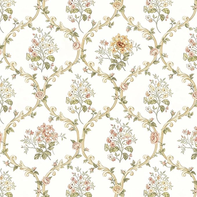Floral Peel and Stick Wallpaper Boho Cantact Paper 16.9in×118in | Vintage Floral Peel and Stick Wallpaper Self Adhesive Removable Beige Contact Paper for Bedroom Nursery Bathroom Waterproof by Willowix
